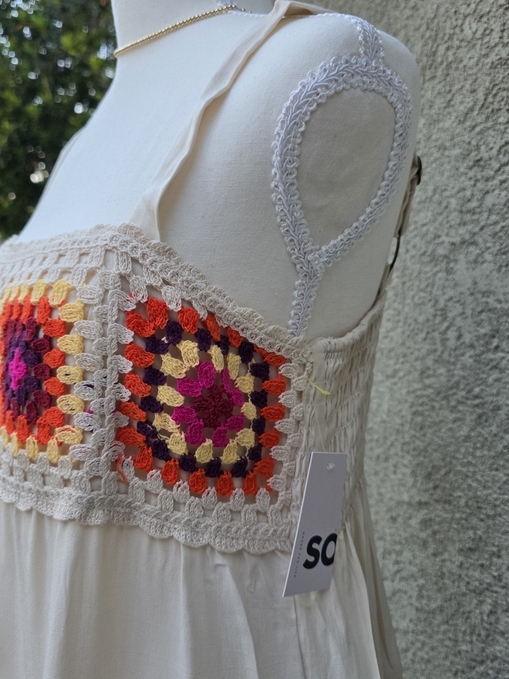 NEW SO Cream Top with Multicolor Crochet Front - Picture 2 of 7